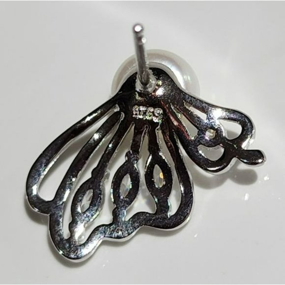 925S White Cultured Freshwater Pearl Butterfly Earrings - Picture 12 of 16